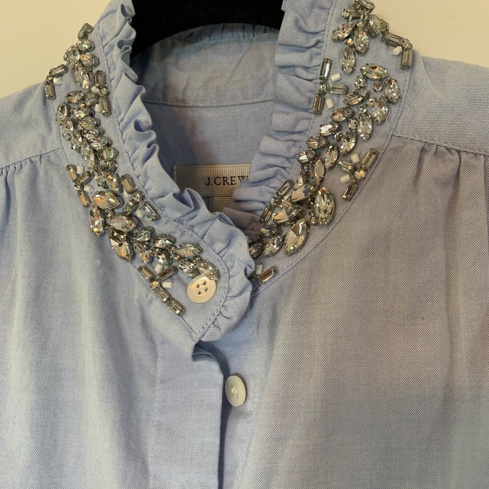 J. Crew Tilda Rhinestone Ruffle Button Down Size 2